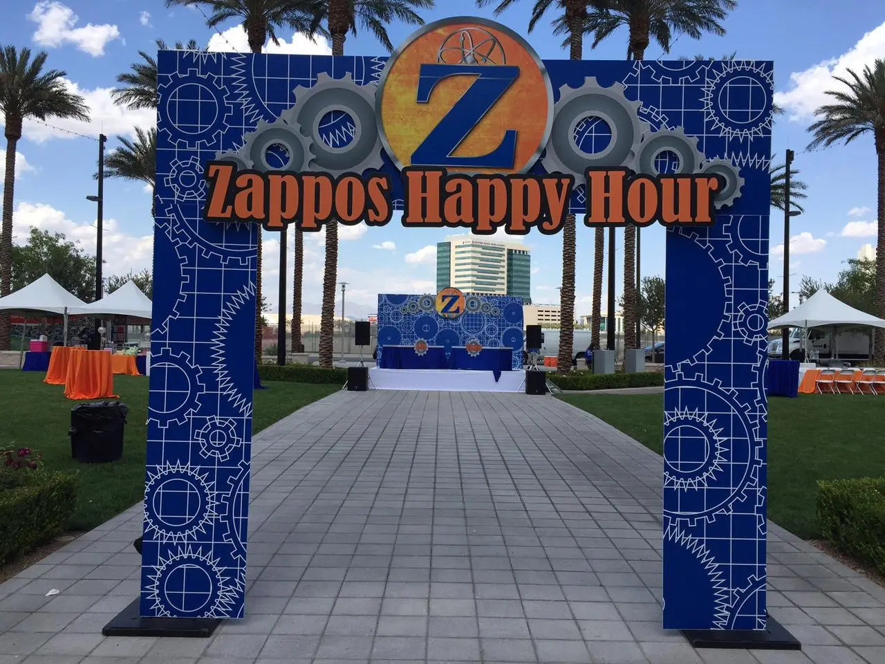 Zappos Happy Hour archway entrance for branded event company picnic in Las Vegas