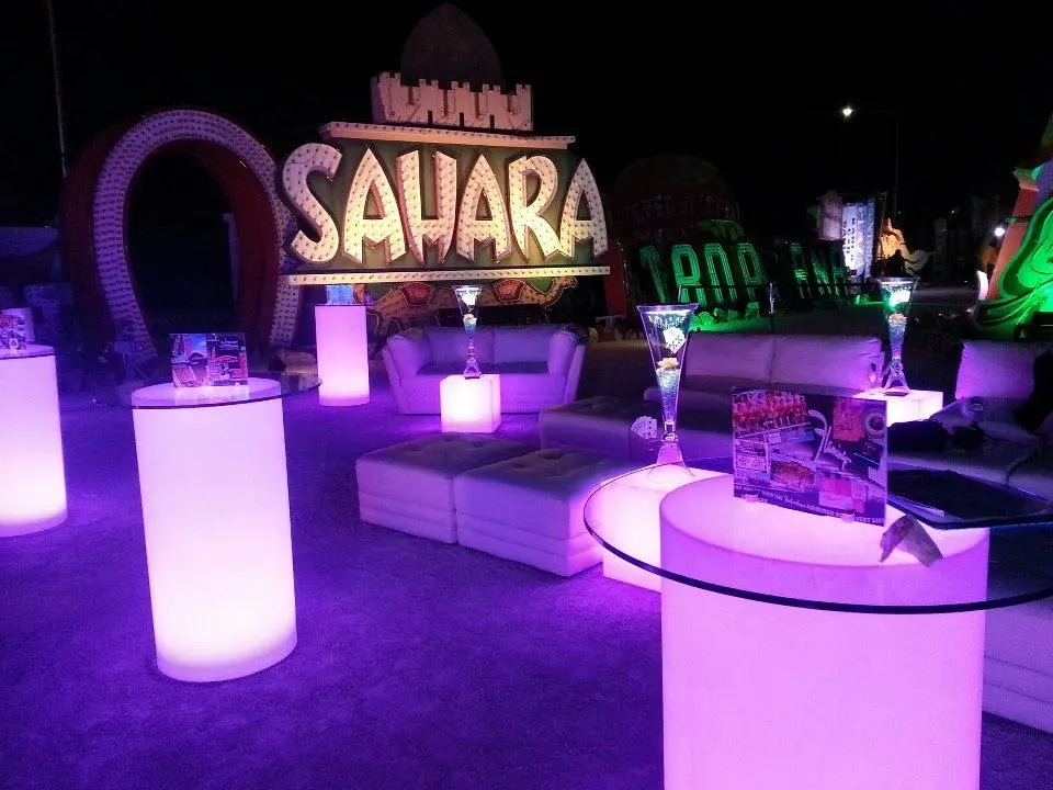 Sahara Las Vegas Outdoor Event Purple Pink Lighting Illuminated Furniture Event Production