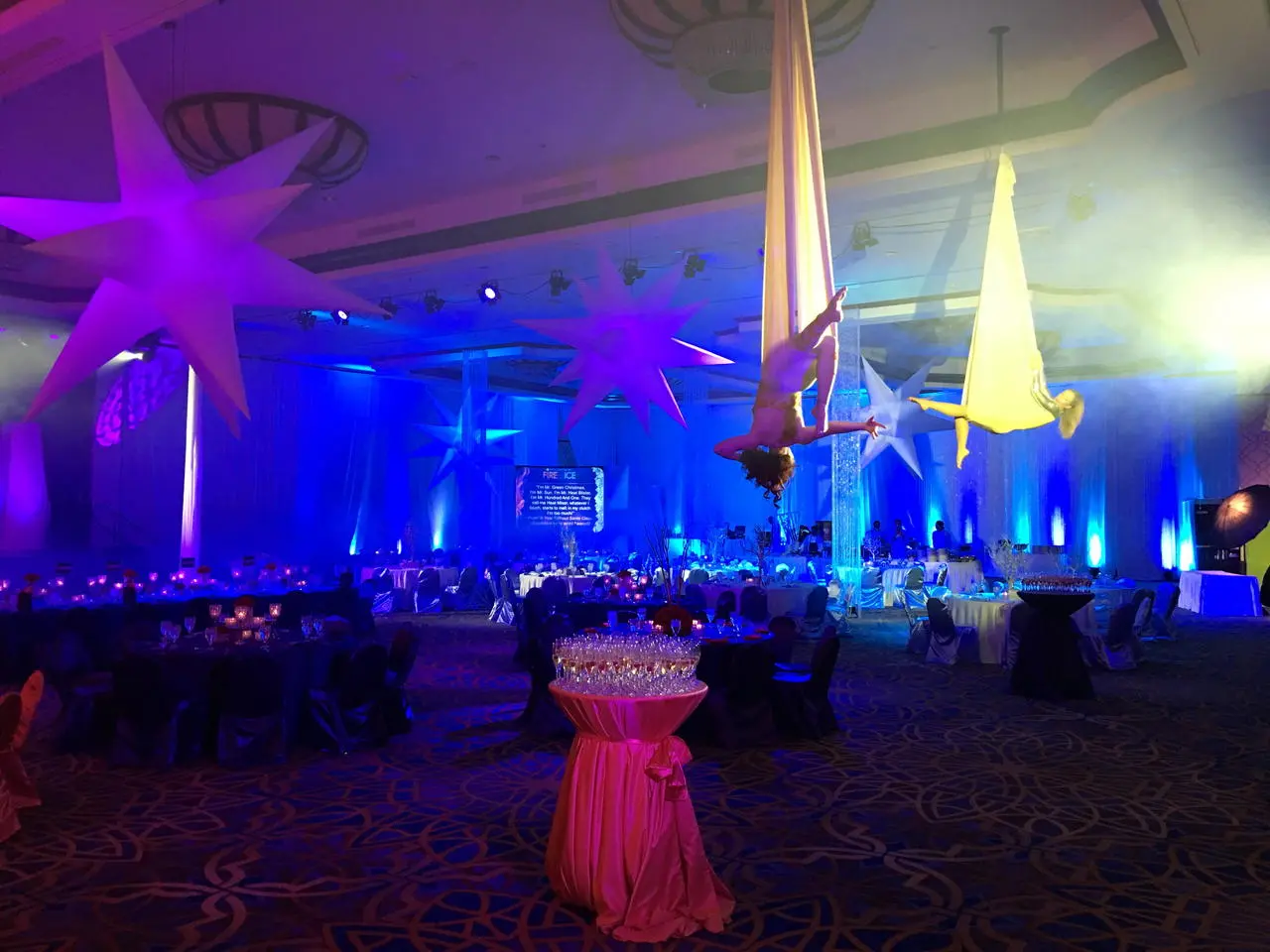 Luxury gala with aerial performers and star decorations for event production in Las Vegas