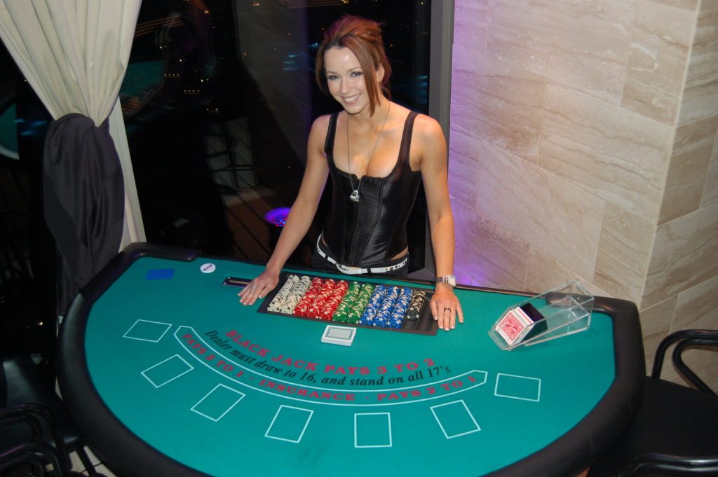 Model Dealer at Blackjack Table